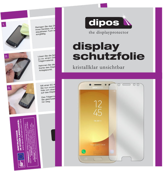 Klare Displayschutzfolie von dipos passend für Samsung Galaxy J5 Pro (2017), präziser Zuschnitt und blasenfrei montiert