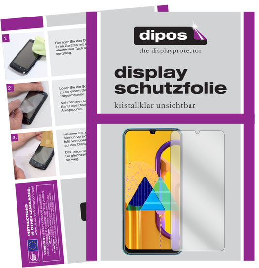 Klare Displayschutzfolie von dipos passend für Samsung Galaxy M21, präziser Zuschnitt und blasenfrei montiert