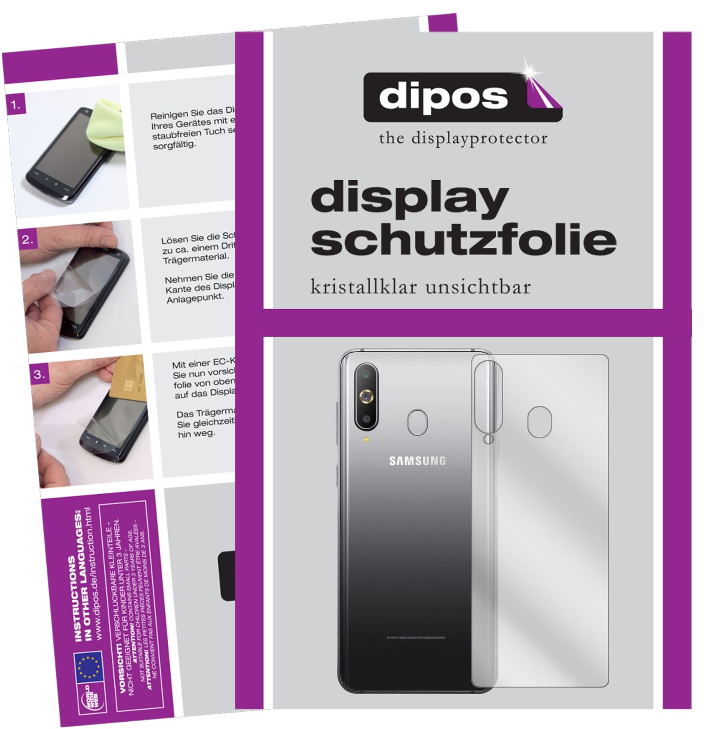 Klare Displayschutzfolie von dipos passend für Samsung Galaxy M40 Rückseite, präziser Zuschnitt und blasenfrei montiert