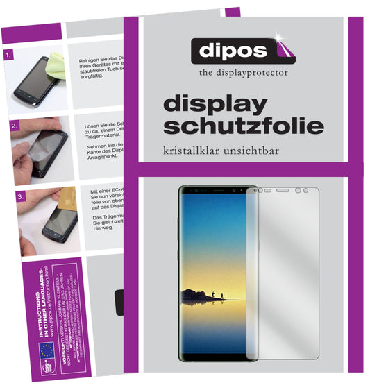 Klare Displayschutzfolie von dipos passend für Samsung Galaxy Note 8, präziser Zuschnitt und blasenfrei montiert