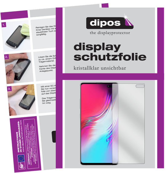 Klare Displayschutzfolie von dipos passend für Samsung Galaxy S10 5G, präziser Zuschnitt und blasenfrei montiert