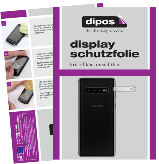 Klare Displayschutzfolie von dipos passend für Samsung Galaxy S10 Kameralinse, präziser Zuschnitt und blasenfrei montiert