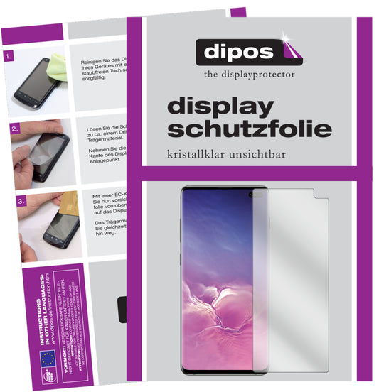 Klare Displayschutzfolie von dipos passend für Samsung Galaxy S10 Plus, präziser Zuschnitt und blasenfrei montiert