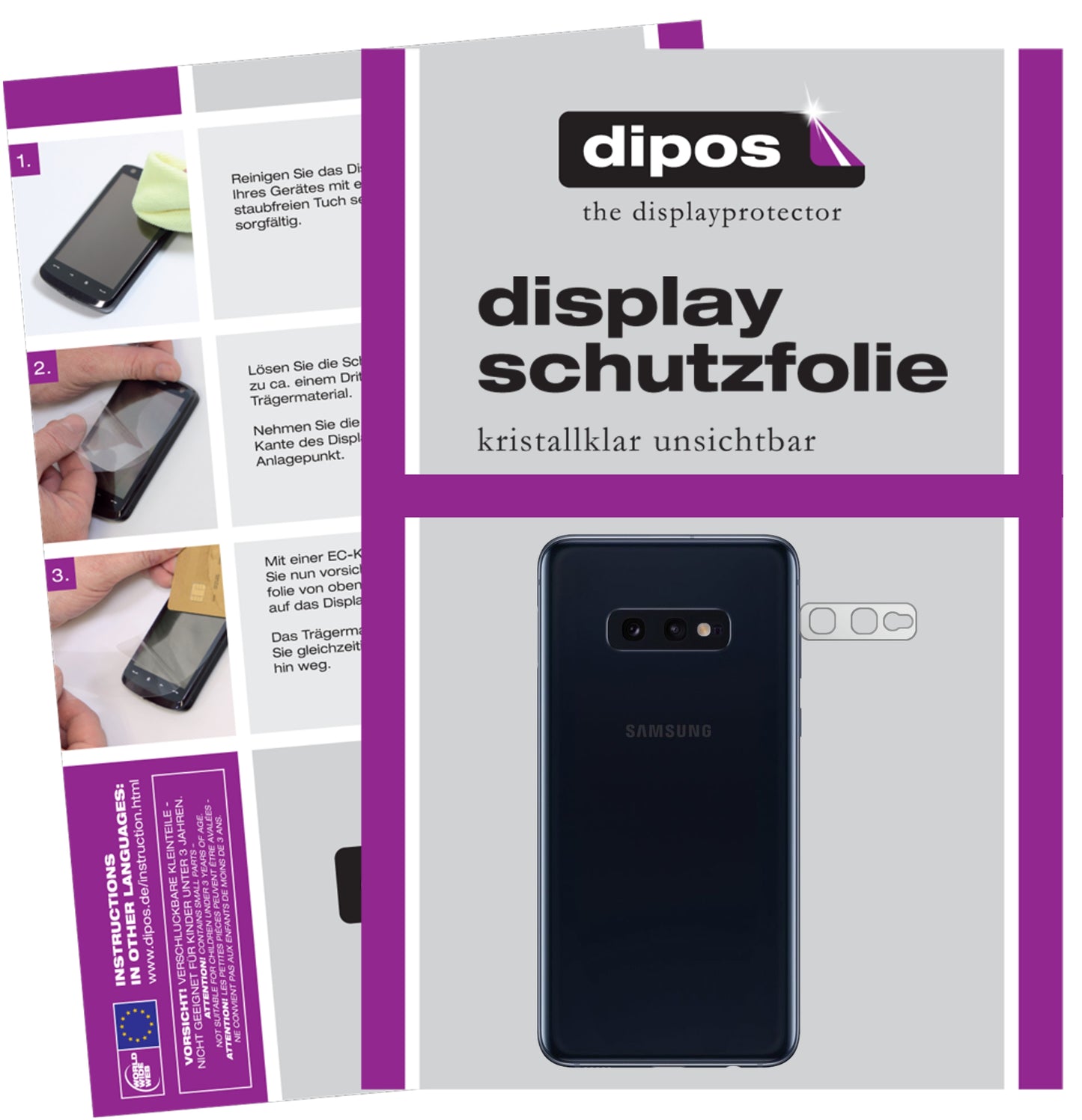 Klare Displayschutzfolie von dipos passend für Samsung Galaxy S10e Kameralinse, präziser Zuschnitt und blasenfrei montiert