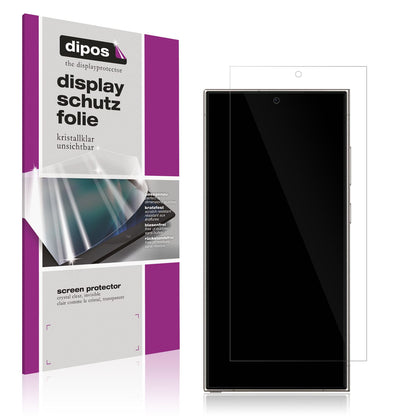 Klare Displayschutzfolie von dipos passend für Samsung Galaxy S24 Ultra (Case Friendly), präziser Zuschnitt und blasenfrei montiert