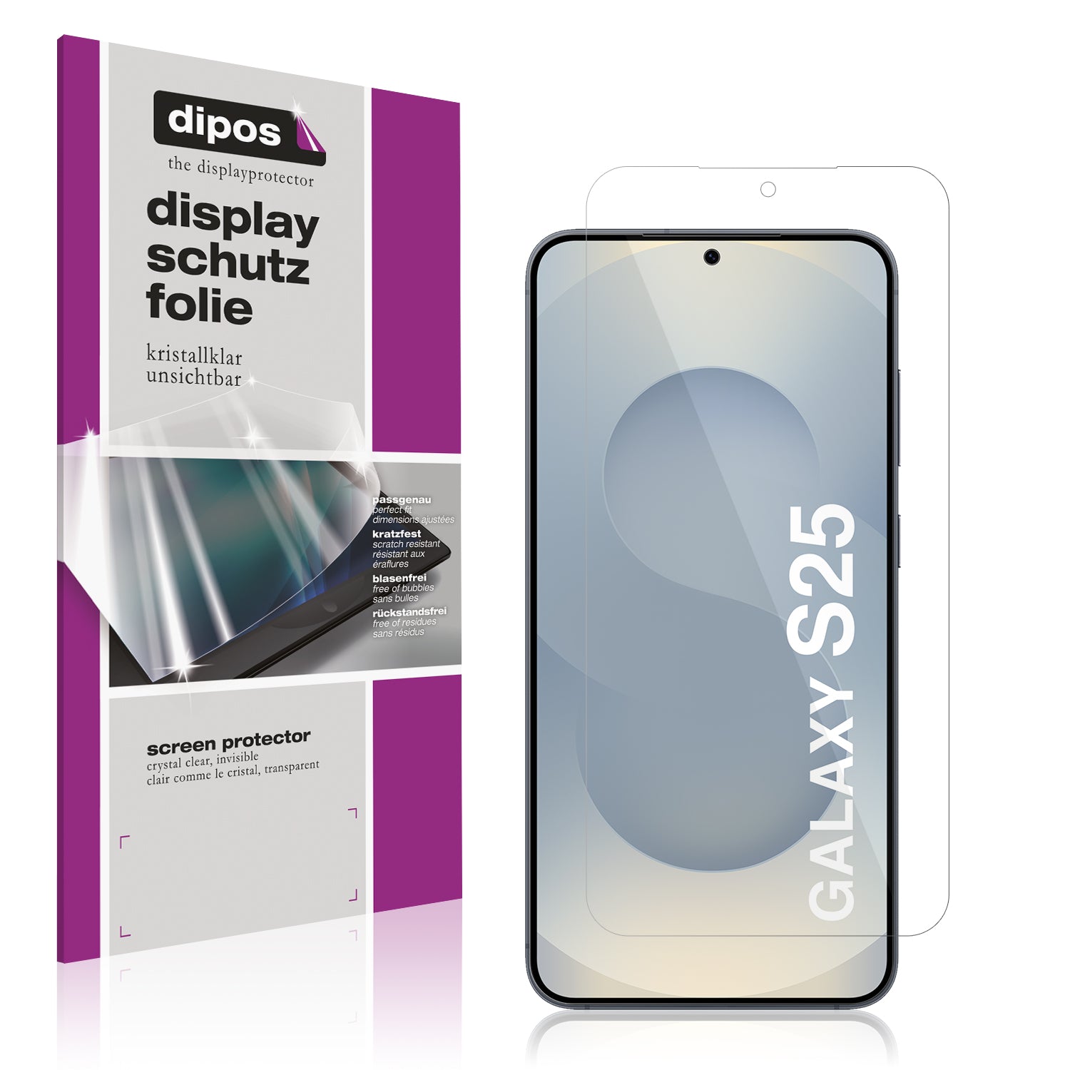 Klare Displayschutzfolie von dipos passend für Samsung Galaxy S25 Enterprise Edition, präziser Zuschnitt und blasenfrei montiert