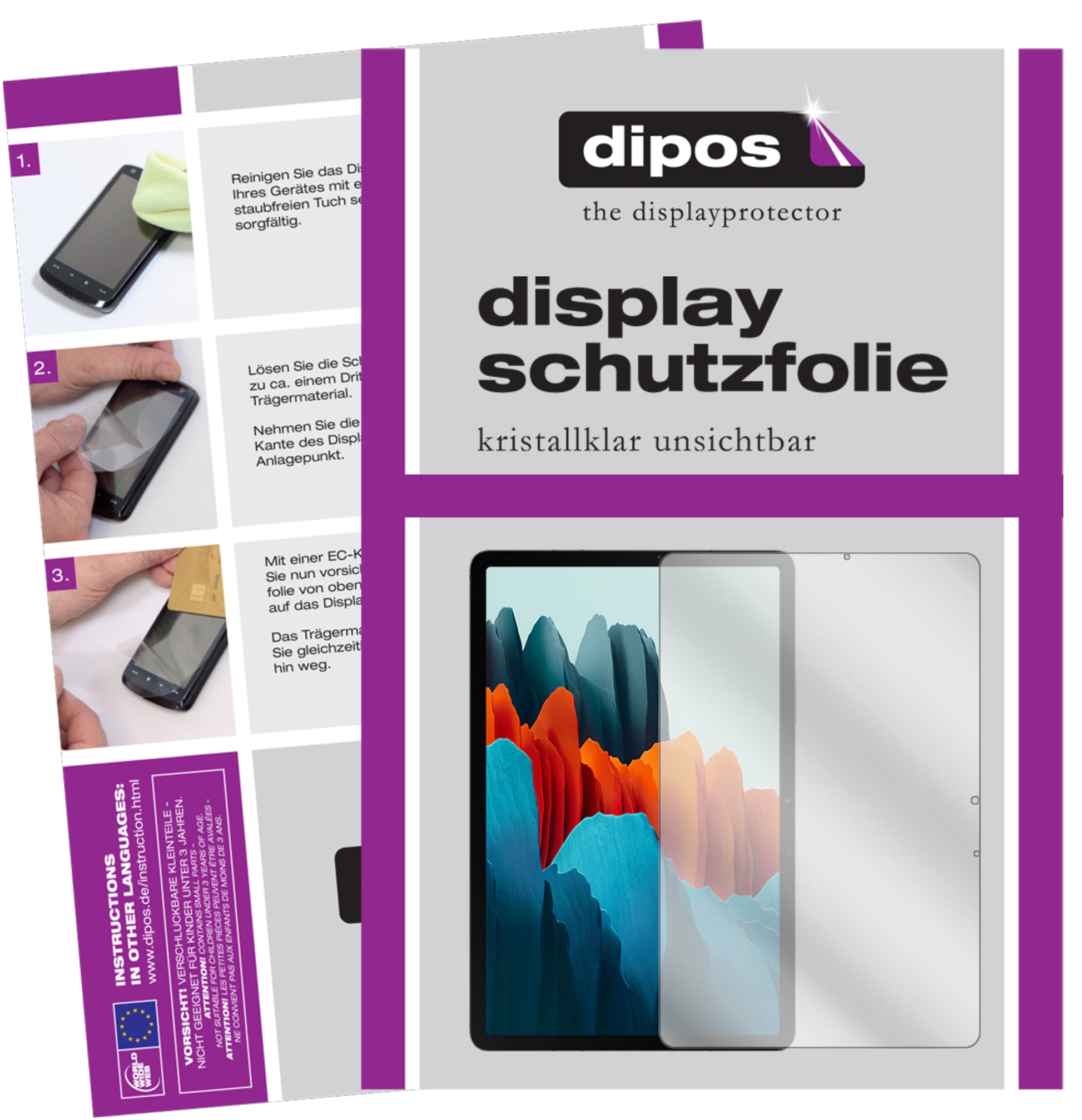 Klare Displayschutzfolie von dipos passend für Samsung Galaxy Tab S7 Plus Wi-Fi, präziser Zuschnitt und blasenfrei montiert