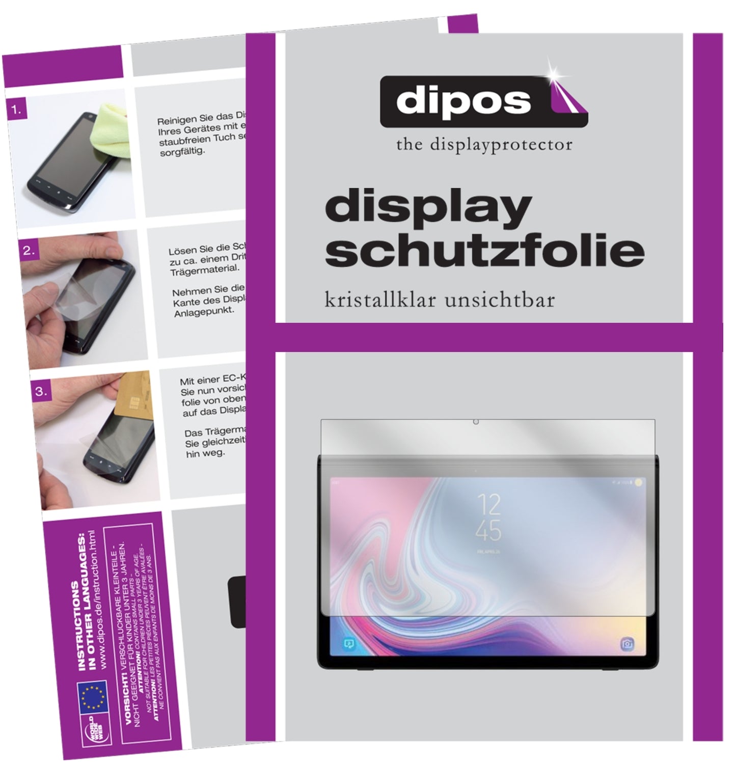 Klare Displayschutzfolie von dipos passend für Samsung Galaxy View 2, präziser Zuschnitt und blasenfrei montiert