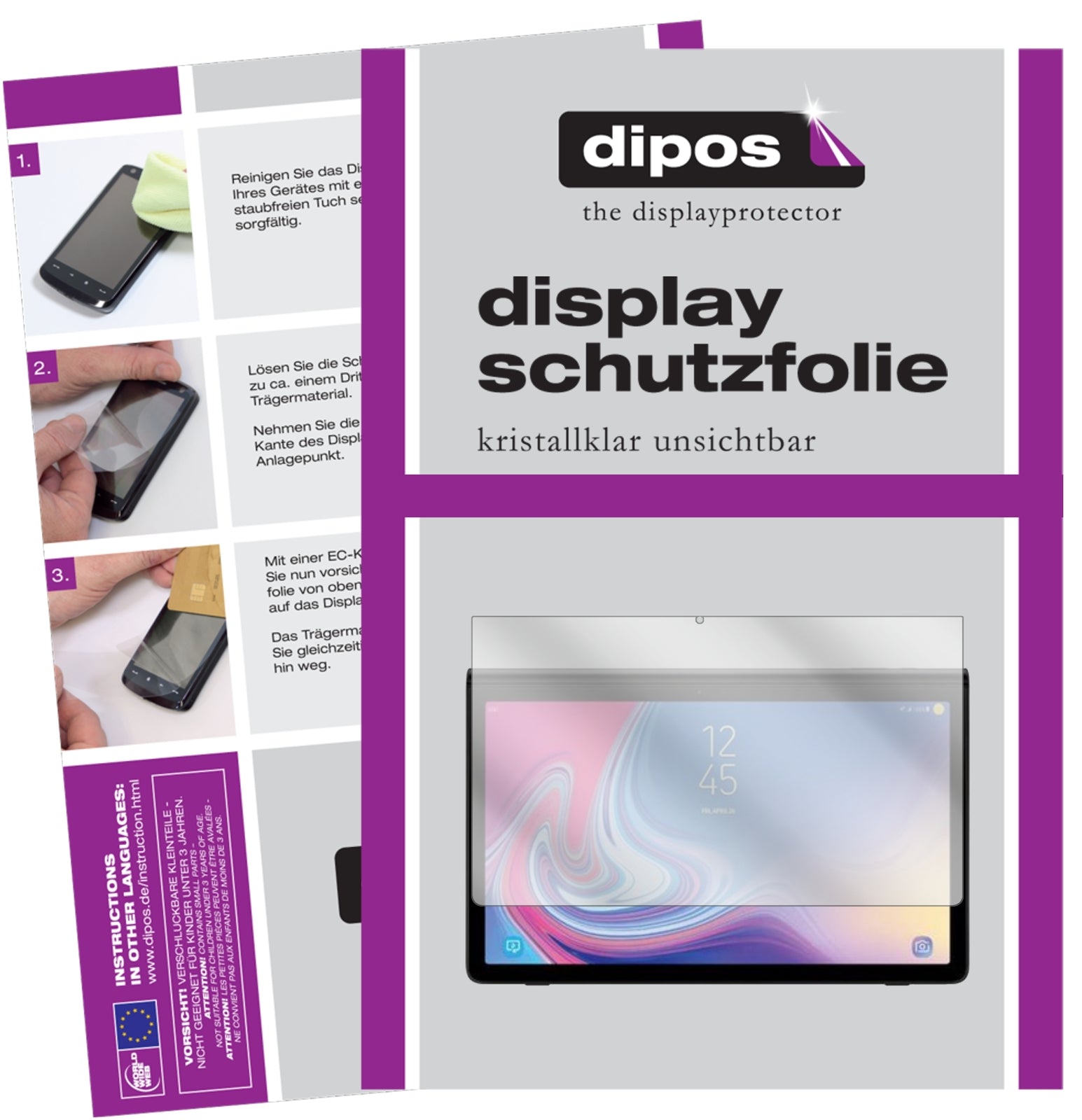 Klare Displayschutzfolie von dipos passend für Samsung Galaxy View 2, präziser Zuschnitt und blasenfrei montiert