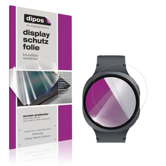 Klare Displayschutzfolie von dipos passend für Samsung Galaxy Watch 8 40mm, präziser Zuschnitt und blasenfrei montiert