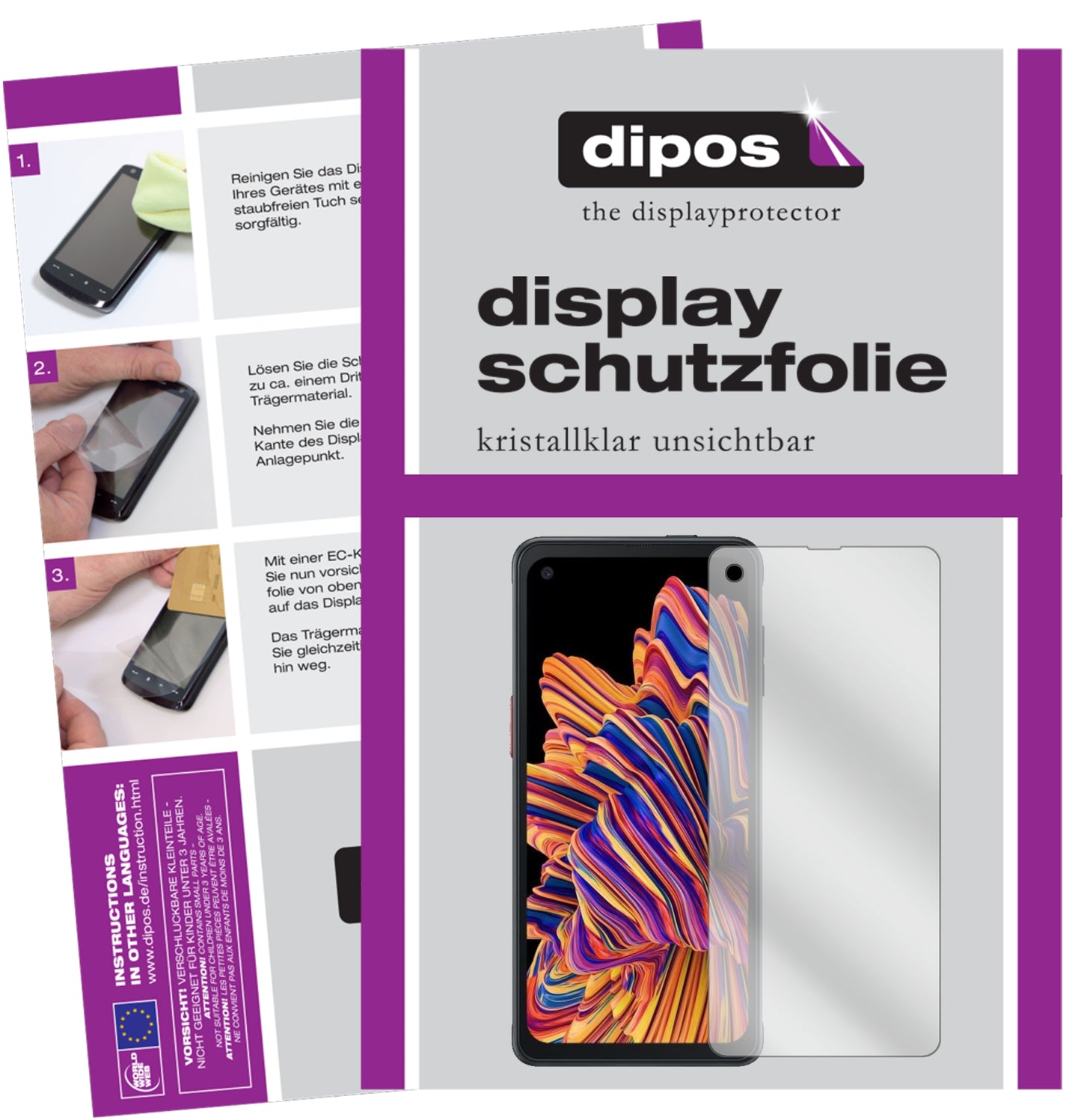 Klare Displayschutzfolie von dipos passend für Samsung Galaxy XCover Pro, präziser Zuschnitt und blasenfrei montiert
