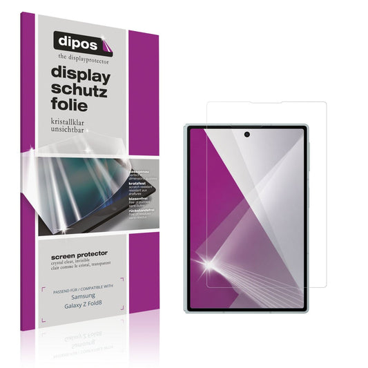 Klare Displayschutzfolie von dipos passend für Samsung Galaxy Z Fold8 Aussenseite, präziser Zuschnitt und blasenfrei montiert