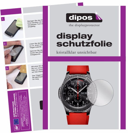 Klare Displayschutzfolie von dipos passend für Samsung Gear S3, präziser Zuschnitt und blasenfrei montiert