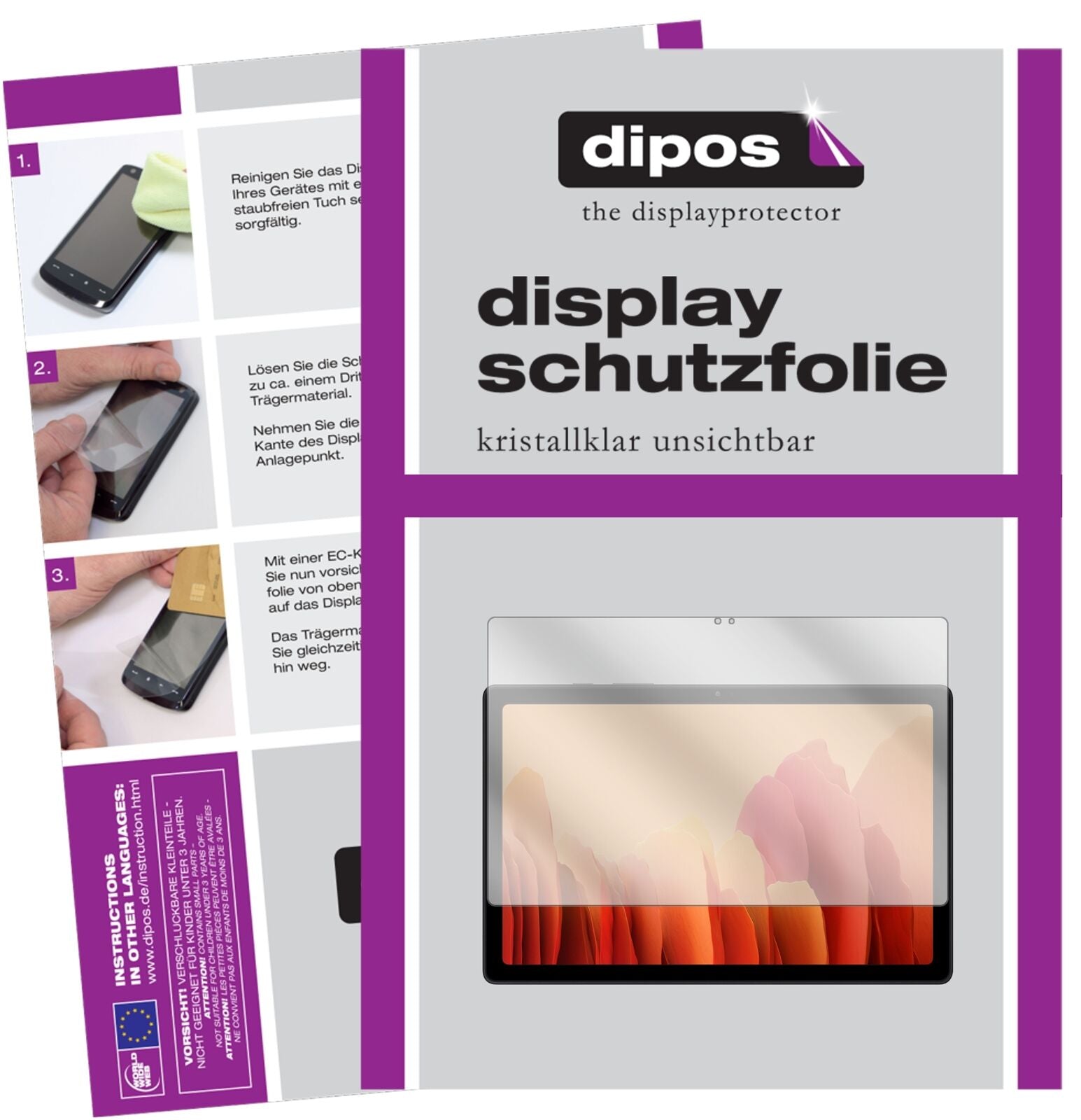 Klare Displayschutzfolie von dipos passend für Samsung Tab A7, präziser Zuschnitt und blasenfrei montiert