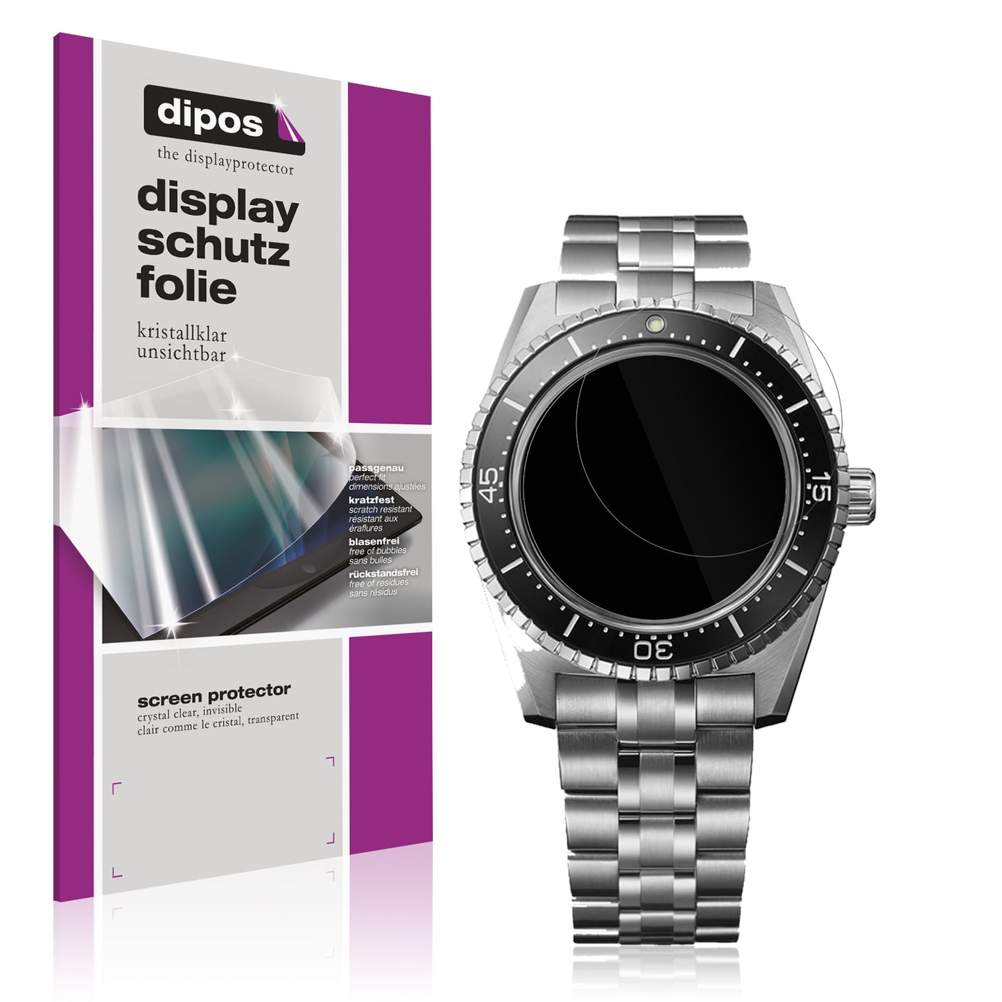 Klare Displayschutzfolie von dipos passend für Seiko Prospex Ladies Marine Sports, präziser Zuschnitt und blasenfrei montiert