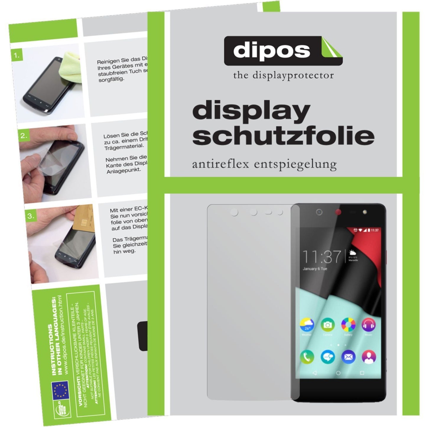 Klare Displayschutzfolie von dipos passend für Selfie Wiko, präziser Zuschnitt und blasenfrei montiert