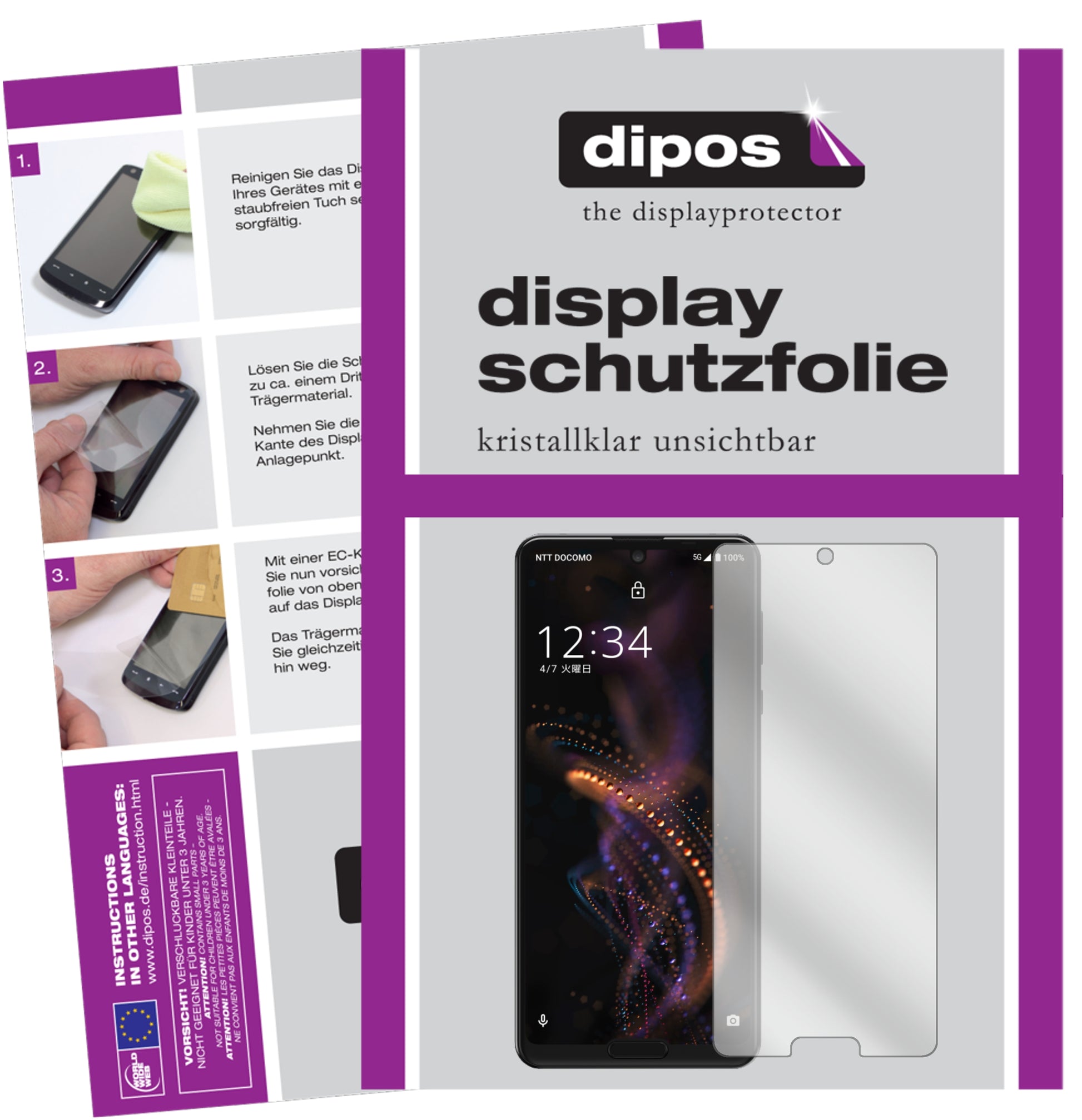 Klare Displayschutzfolie von dipos passend für Sharp Aquos R5G, präziser Zuschnitt und blasenfrei montiert