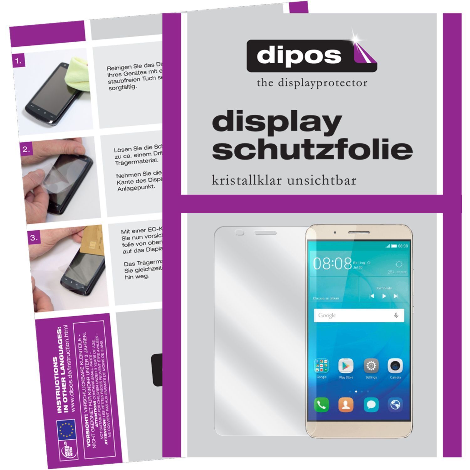 Klare Displayschutzfolie von dipos passend für ShotX Huawei, präziser Zuschnitt und blasenfrei montiert