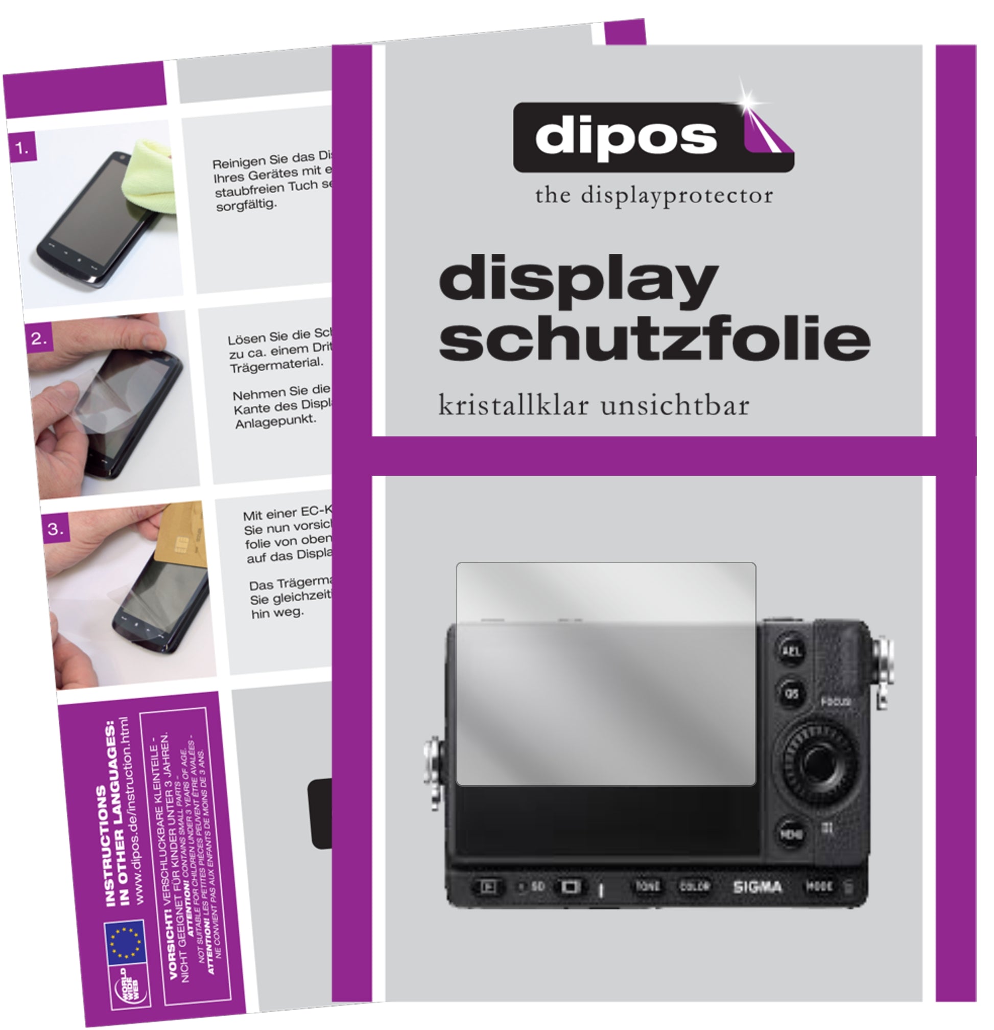 Klare Displayschutzfolie von dipos passend für Sigma fp, präziser Zuschnitt und blasenfrei montiert