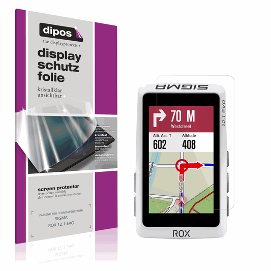 Klare Displayschutzfolie von dipos passend für SIGMA ROX 12.1 EVO, präziser Zuschnitt und blasenfrei montiert