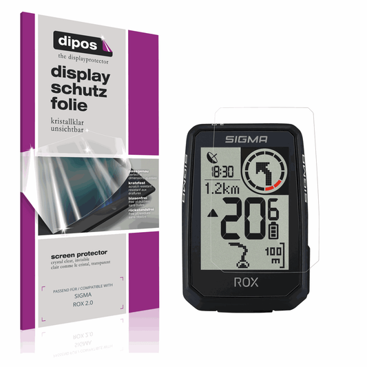 Klare Displayschutzfolie von dipos passend für SIGMA ROX 2.0, präziser Zuschnitt und blasenfrei montiert