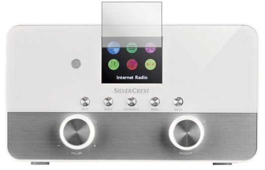 Klare Displayschutzfolie von dipos passend für Silvercrest 4 in 1 Stereo Internet Radio, präziser Zuschnitt und blasenfrei montiert