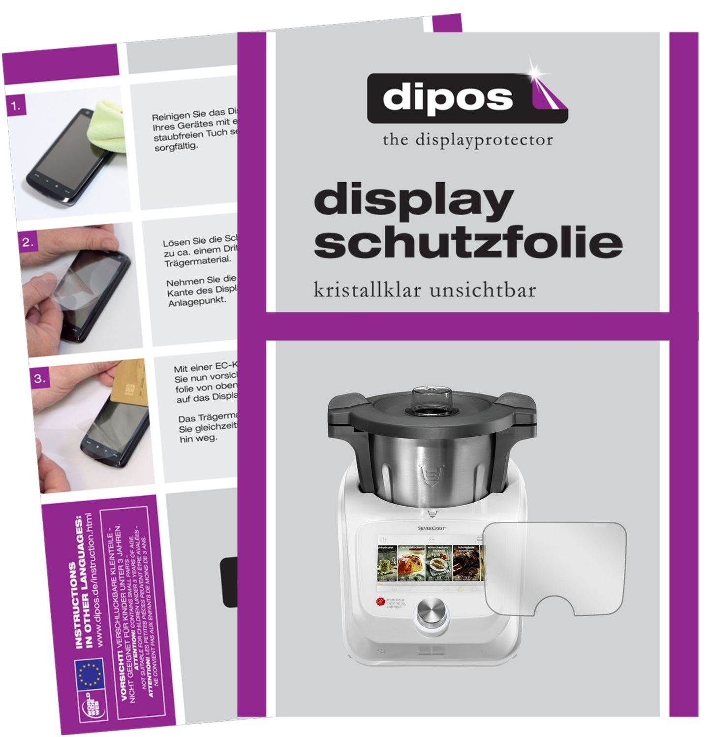 Klare Displayschutzfolie von dipos passend für SilverCrest Monsieur Cuisine Connect, präziser Zuschnitt und blasenfrei montiert