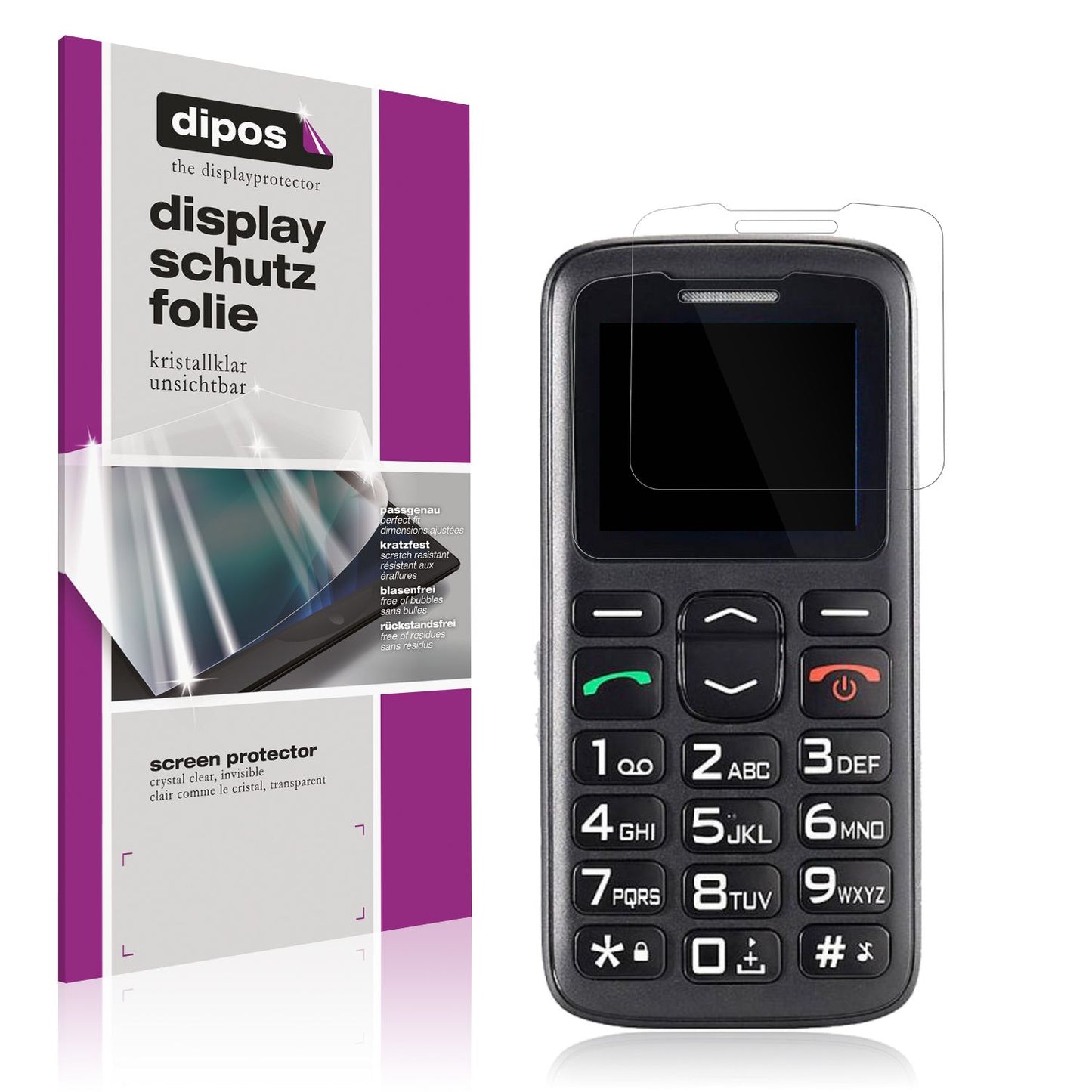 Klare Displayschutzfolie von dipos passend für Simvalley Senioren mobile, präziser Zuschnitt und blasenfrei montiert