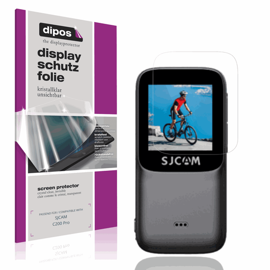 Klare Displayschutzfolie von dipos passend für SJCAM C200 Pro, präziser Zuschnitt und blasenfrei montiert