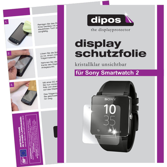 Klare Displayschutzfolie von dipos passend für Smartwatch 2 Sony, präziser Zuschnitt und blasenfrei montiert