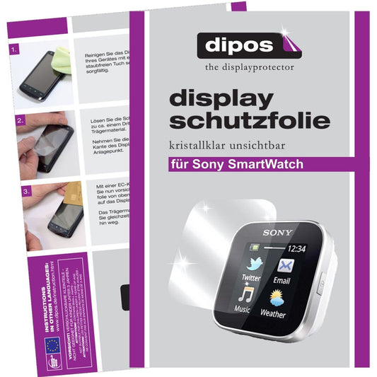 Klare Displayschutzfolie von dipos passend für SmartWatch Sony, präziser Zuschnitt und blasenfrei montiert