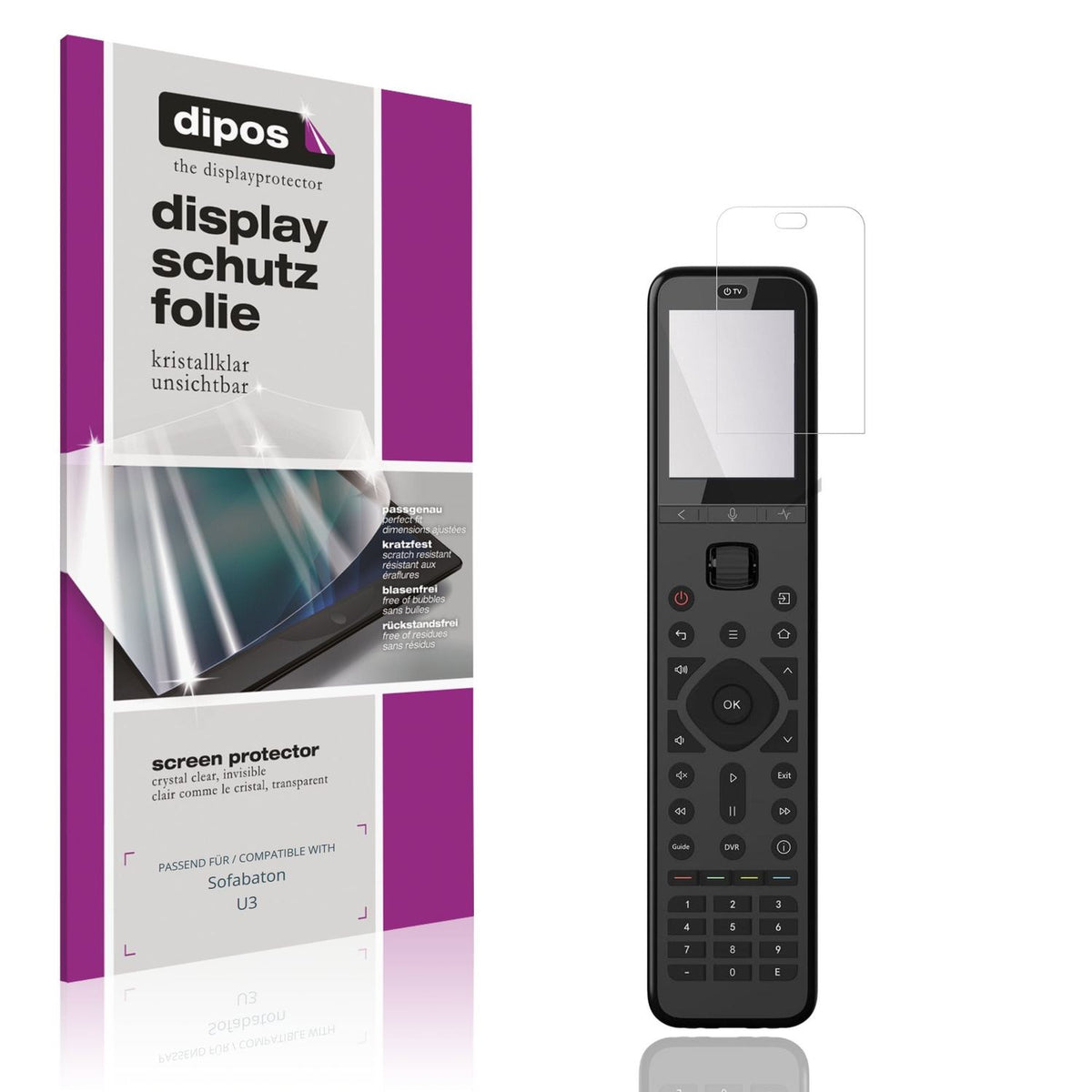 Klare Displayschutzfolie von dipos passend für Sofabaton U3, präziser Zuschnitt und blasenfrei montiert