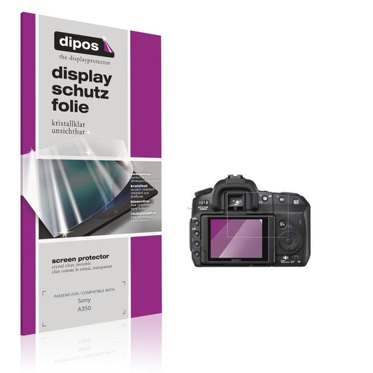 Klare Displayschutzfolie von dipos passend für Sony A350, präziser Zuschnitt und blasenfrei montiert
