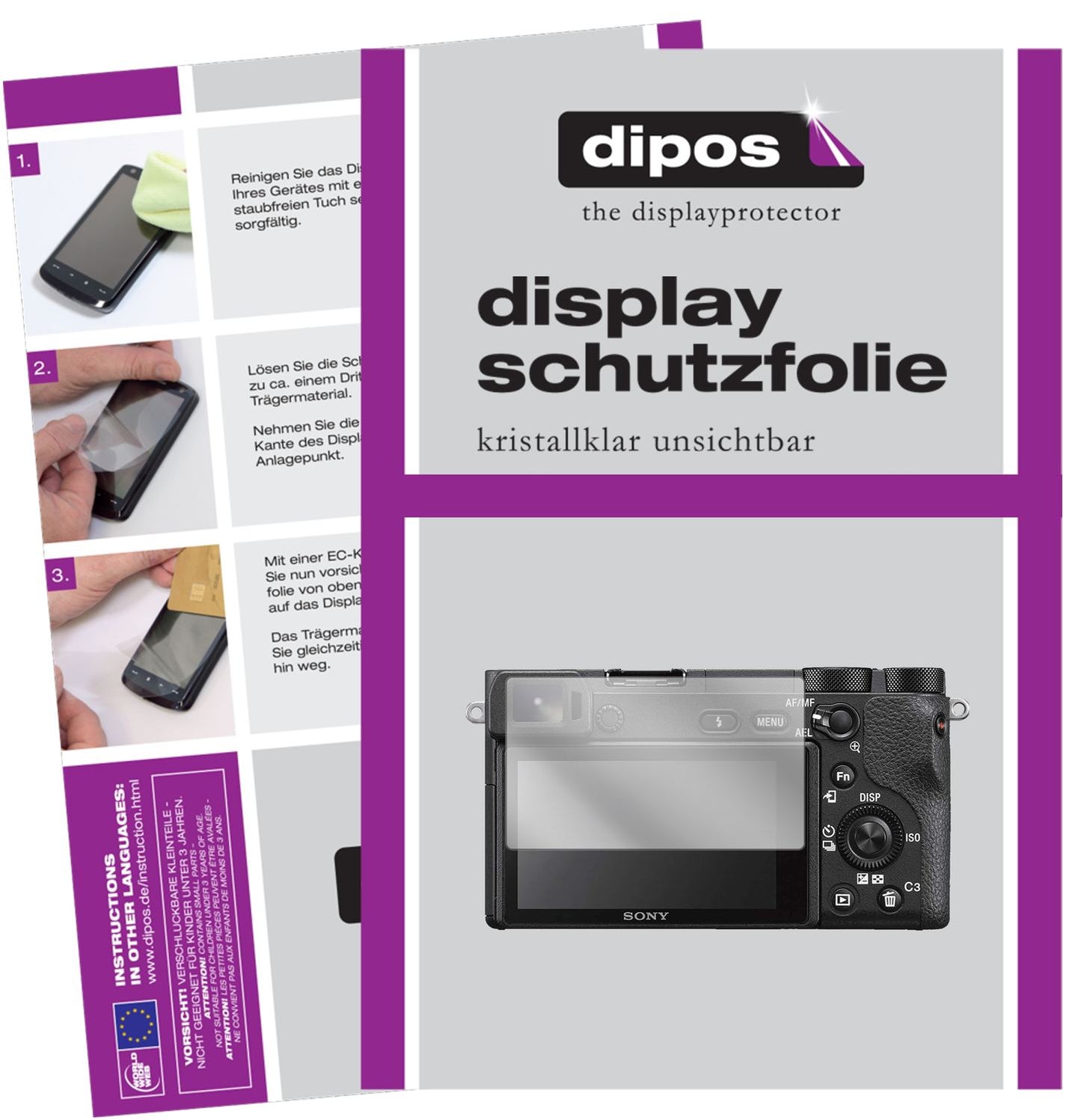 Klare Displayschutzfolie von dipos passend für Sony Alpha 6500, präziser Zuschnitt und blasenfrei montiert