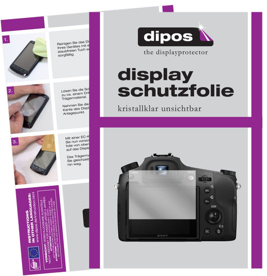 Klare Displayschutzfolie von dipos passend für Sony Cyber-Shot DSC-RX10, präziser Zuschnitt und blasenfrei montiert