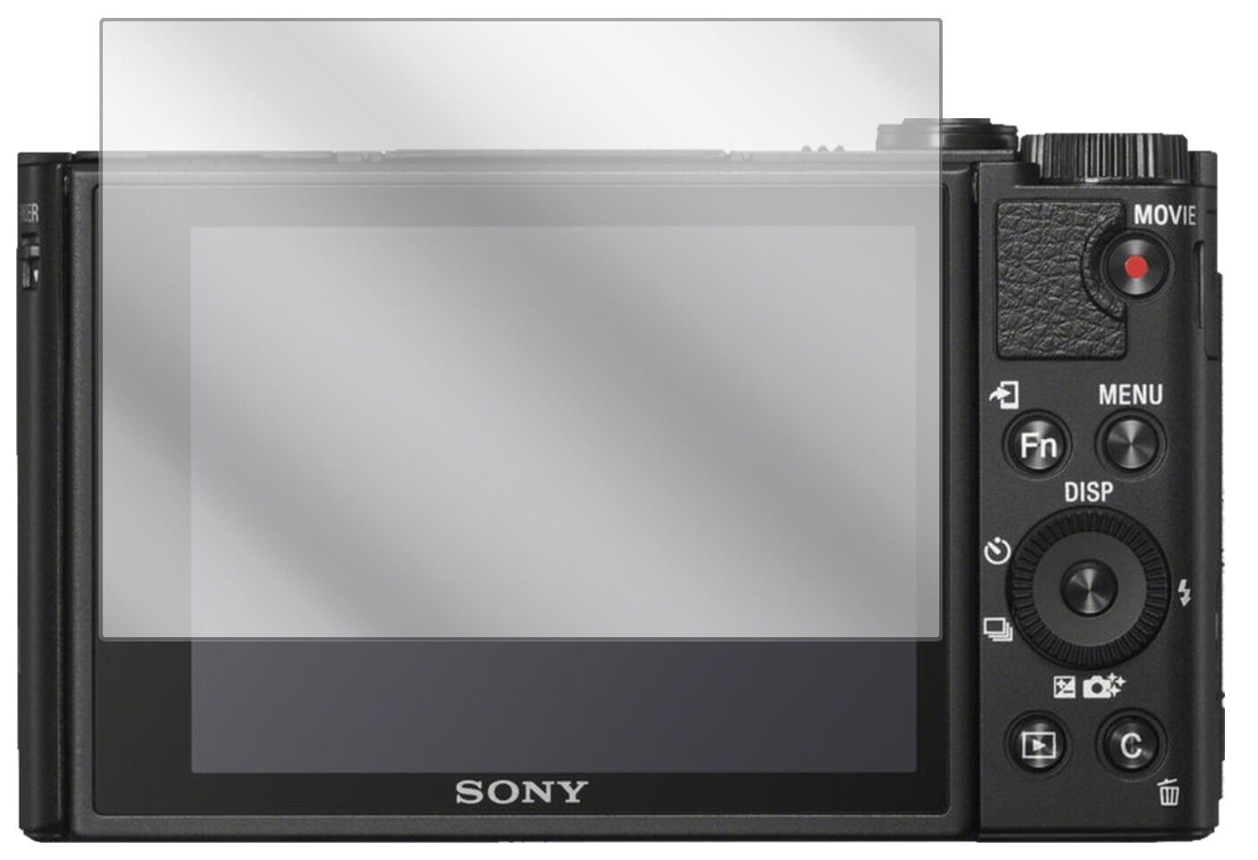Klare Displayschutzfolie von dipos passend für Sony DSC-HX95, präziser Zuschnitt und blasenfrei montiert