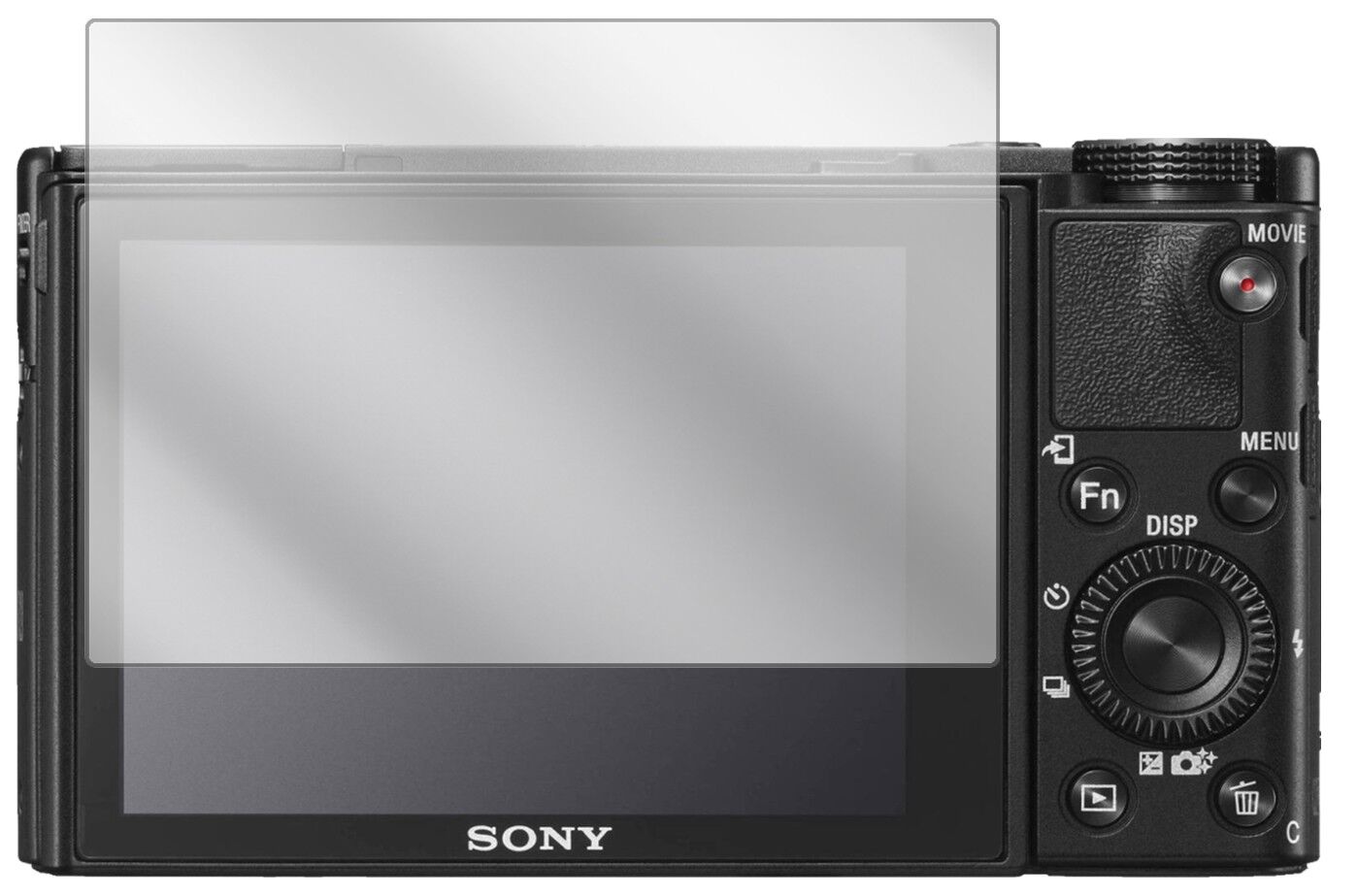 Klare Displayschutzfolie von dipos passend für Sony DSC-RX100 V, präziser Zuschnitt und blasenfrei montiert