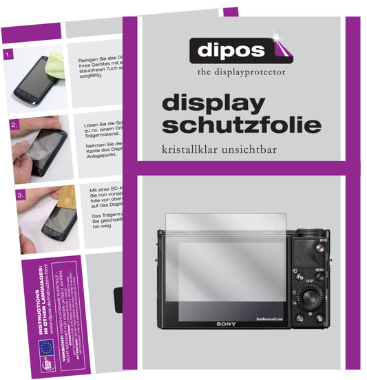Klare Displayschutzfolie von dipos passend für Sony RX100 VII, präziser Zuschnitt und blasenfrei montiert