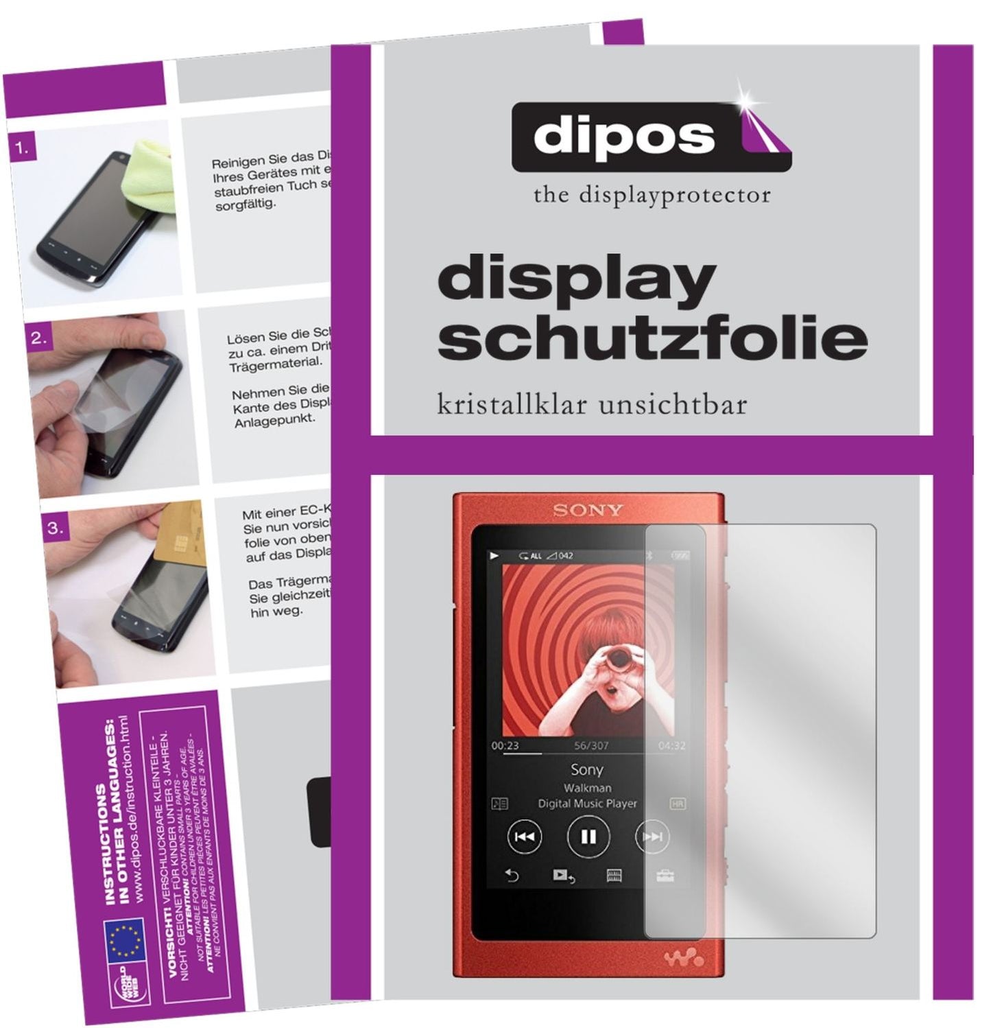 Klare Displayschutzfolie von dipos passend für Sony Walkman NW-A35HN, präziser Zuschnitt und blasenfrei montiert