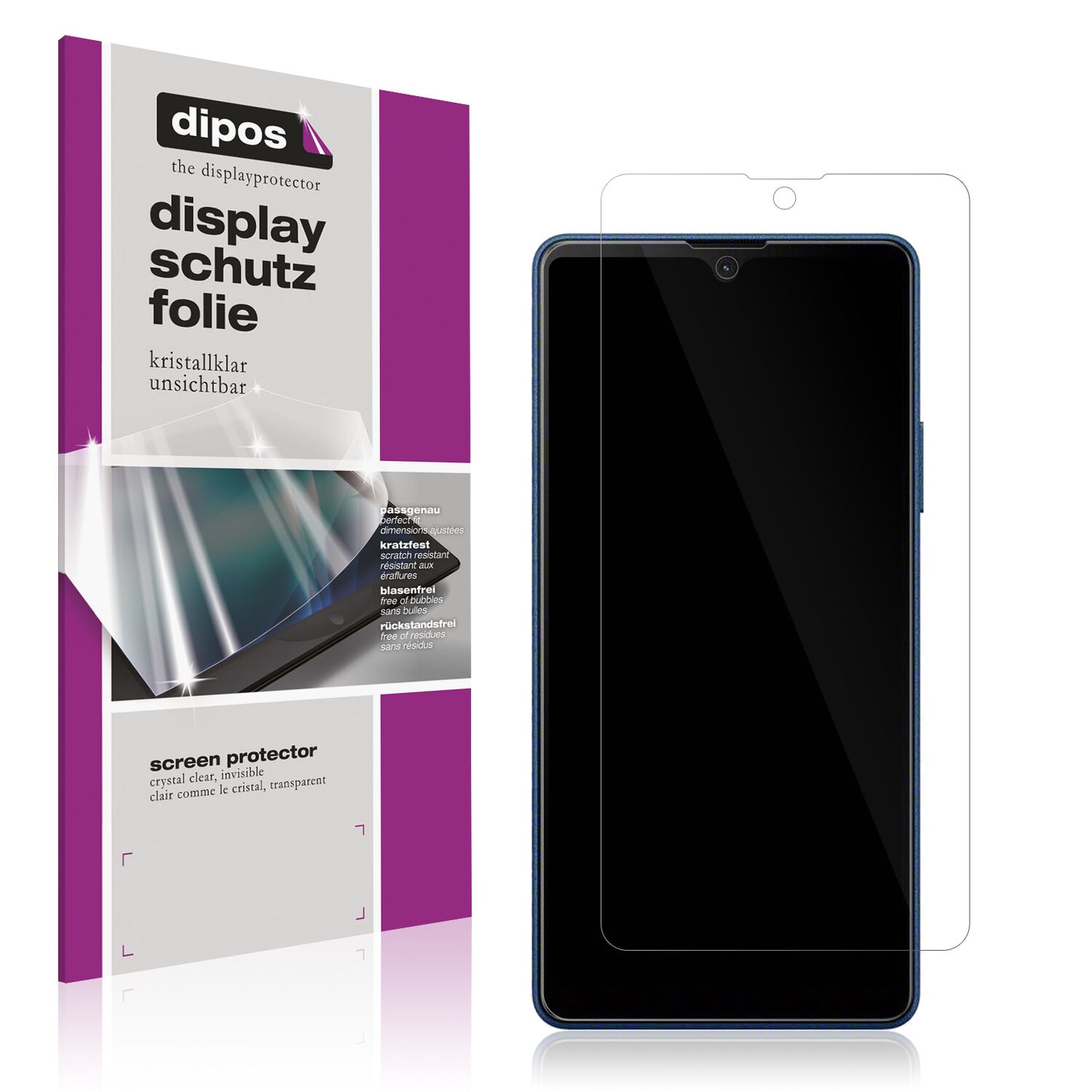 Klare Displayschutzfolie von dipos passend für Sony Xperia Ace III, präziser Zuschnitt und blasenfrei montiert