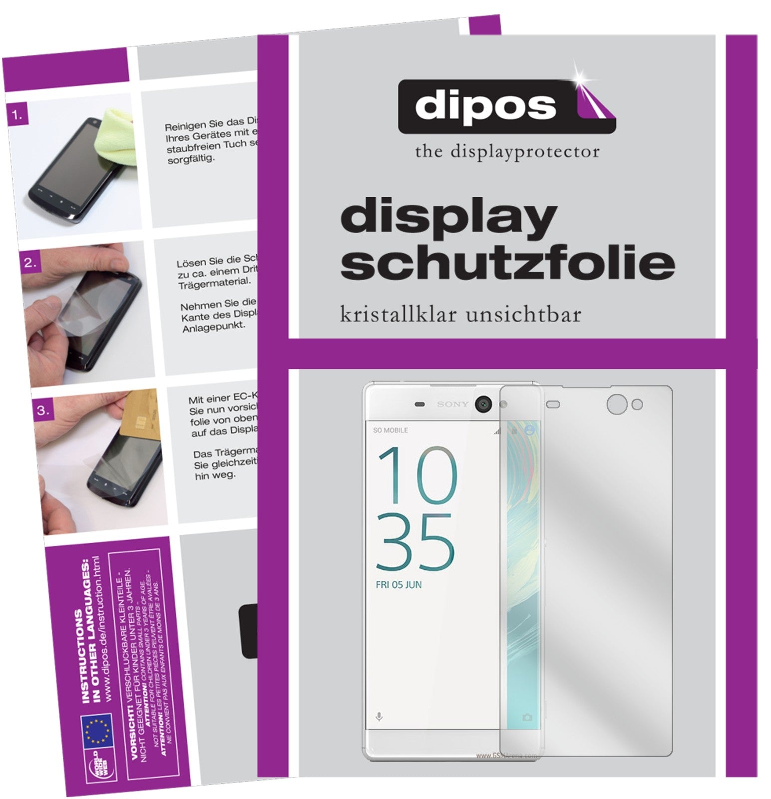 Klare Displayschutzfolie von dipos passend für Sony Xperia XA Ultra, präziser Zuschnitt und blasenfrei montiert