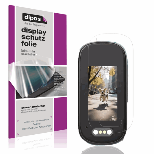 Klare Displayschutzfolie von dipos passend für Sosisul 01141643 Mini Action-Cam, präziser Zuschnitt und blasenfrei montiert