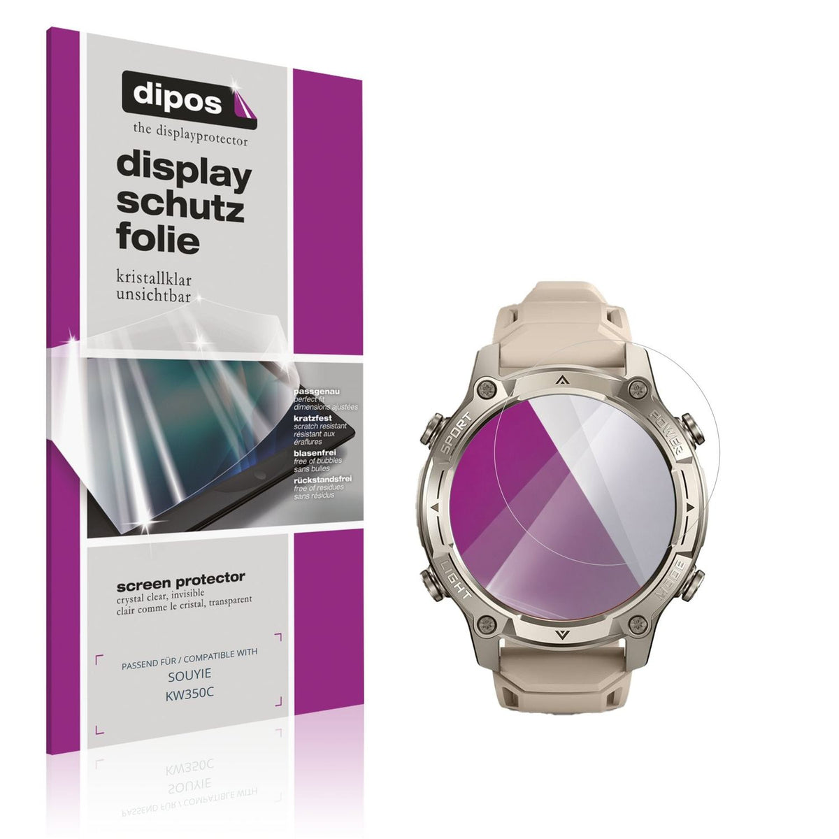 Klare Displayschutzfolie von dipos passend für SOUYIE KW350C, präziser Zuschnitt und blasenfrei montiert