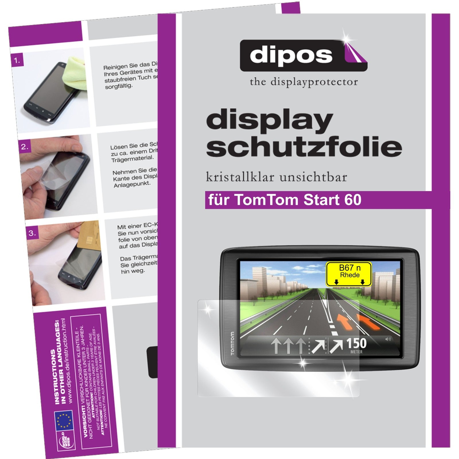 Klare Displayschutzfolie von dipos passend für Start 60 M TomTom, präziser Zuschnitt und blasenfrei montiert