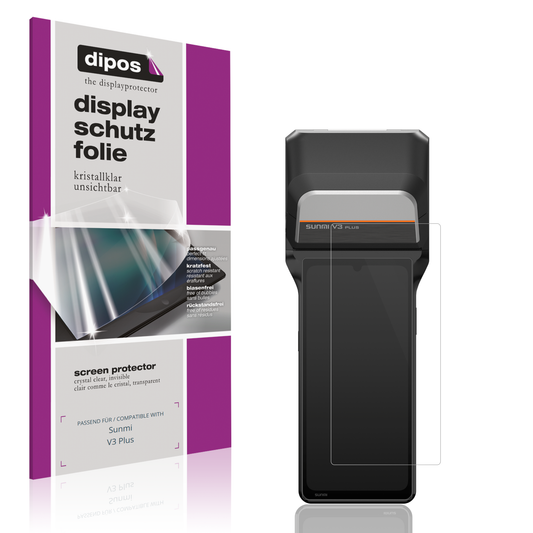 Klare Displayschutzfolie von dipos passend für Sunmi V3 Plus, präziser Zuschnitt und blasenfrei montiert