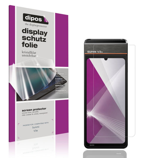 Klare Displayschutzfolie von dipos passend für Sunmi V3e, präziser Zuschnitt und blasenfrei montiert