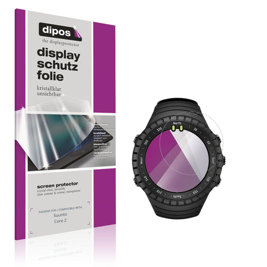 Klare Displayschutzfolie von dipos passend für Suunto Core 2, präziser Zuschnitt und blasenfrei montiert