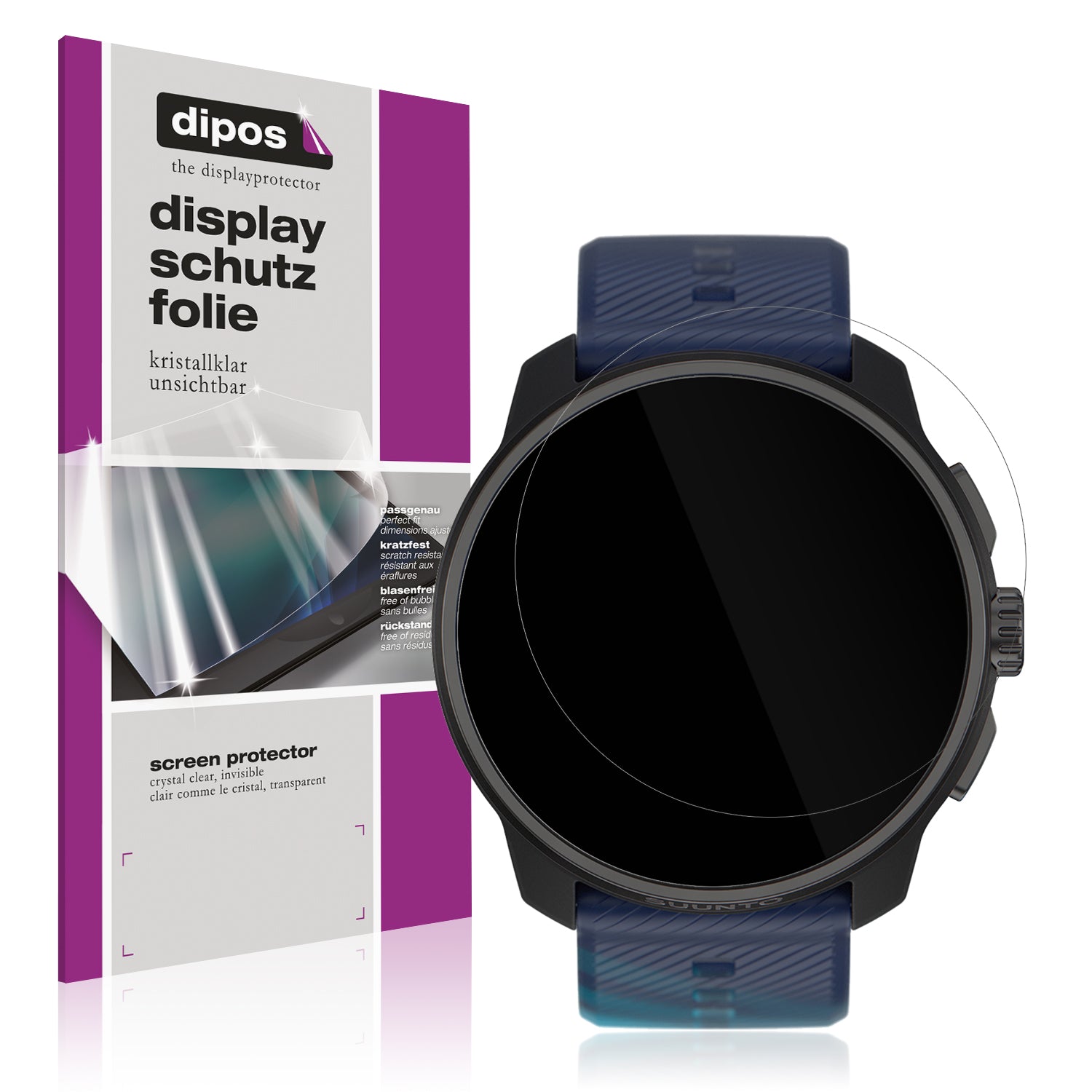 Klare Displayschutzfolie von dipos passend für Suunto Races, präziser Zuschnitt und blasenfrei montiert