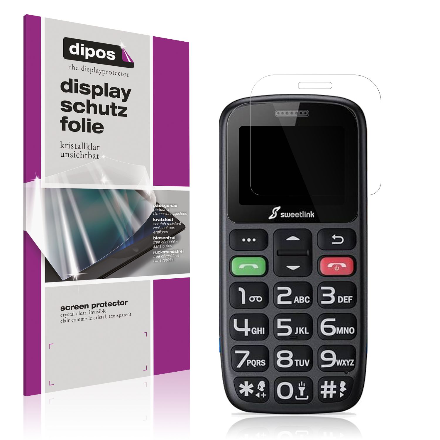 Klare Displayschutzfolie von dipos passend für SweetLink S2Plus, präziser Zuschnitt und blasenfrei montiert
