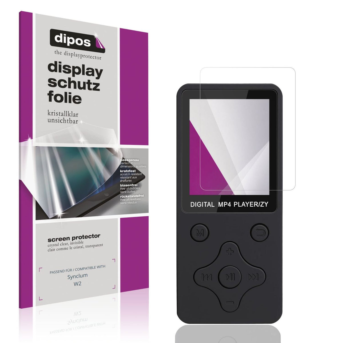 Klare Displayschutzfolie von dipos passend für Synclum W2, präziser Zuschnitt und blasenfrei montiert
